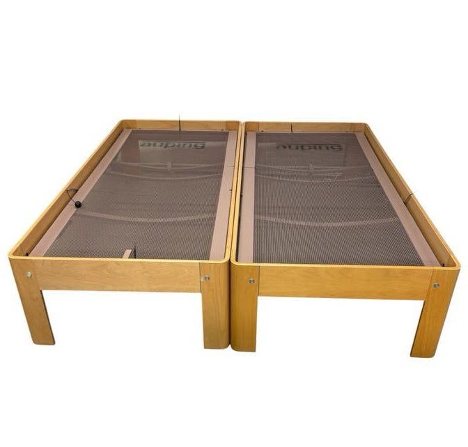 2x Auping Auronde bed 200x90x48 senior beukenhout + spiralen, Ophalen, Verstelbaar, 90 cm, Tweepersoons