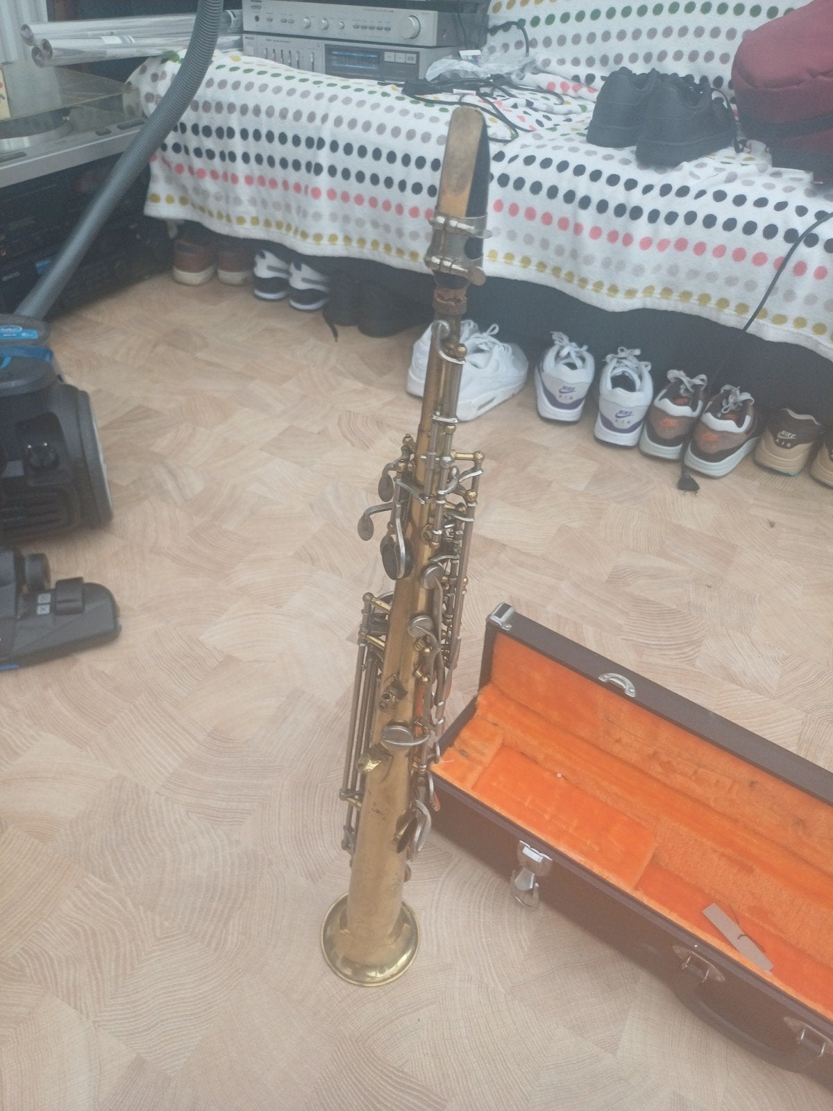 Guff Sopraansaxofoon met koffer gebruiks sporen, Ophalen of Verzenden, Gebruikt, Sopraan, Met koffer
