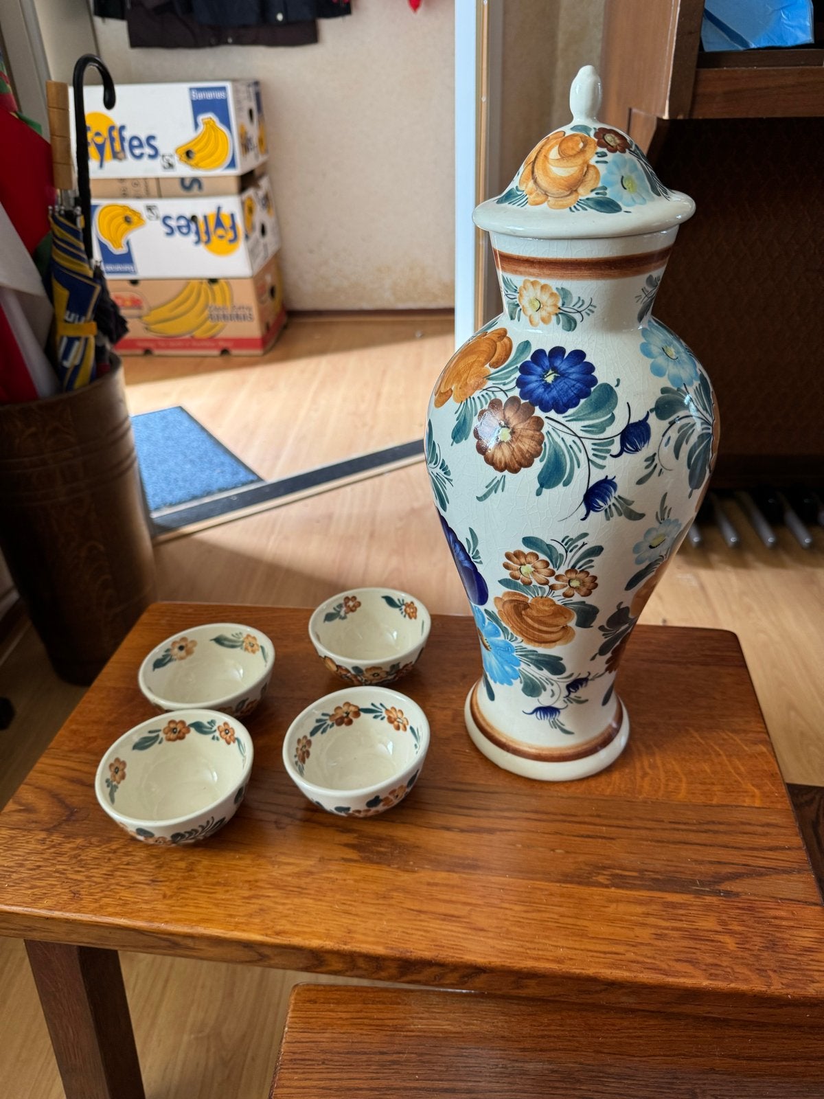 Handgeschilderde grote Poolse vaas en schaaltjes, Wloclawek, Antiek en Kunst, Ophalen