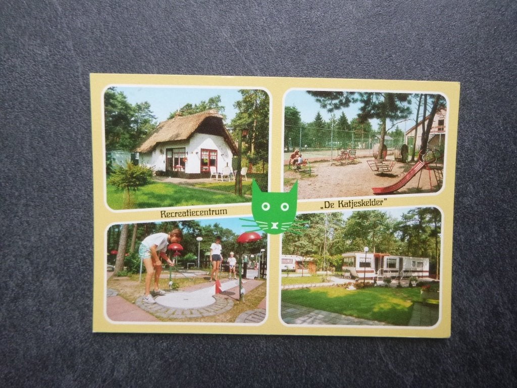Oosterhout, de Katjeskelder/caravan/midgetgolf 1988, Verzamelen, Ansichtkaarten | Nederland, Verzenden, 1980 tot heden, Gelopen