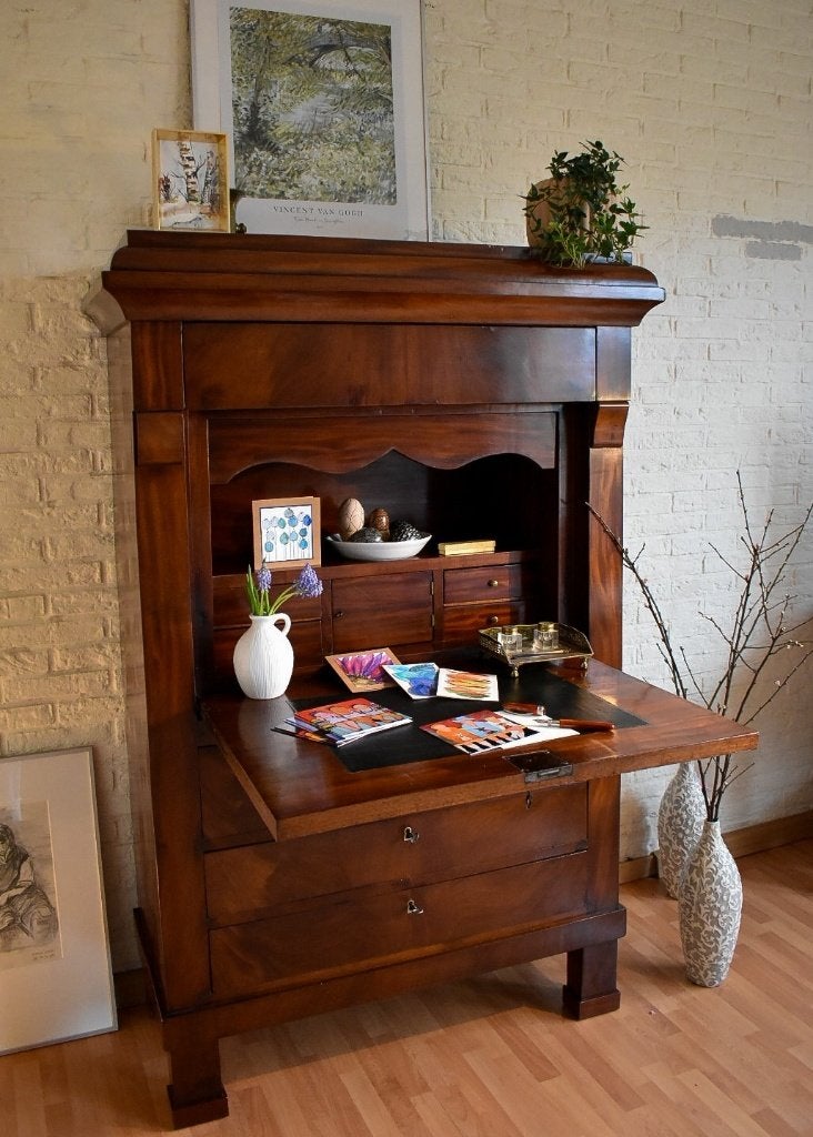 Prachtige antieke Empire secretaire kast. Bloem mahonie., Ophalen