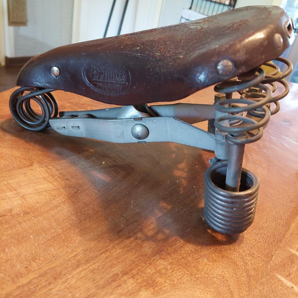 Vintage Primus Lepper Leren Fietszadel met Veren, Gebruikt, Leer, Ophalen of Verzenden, Stadsfiets