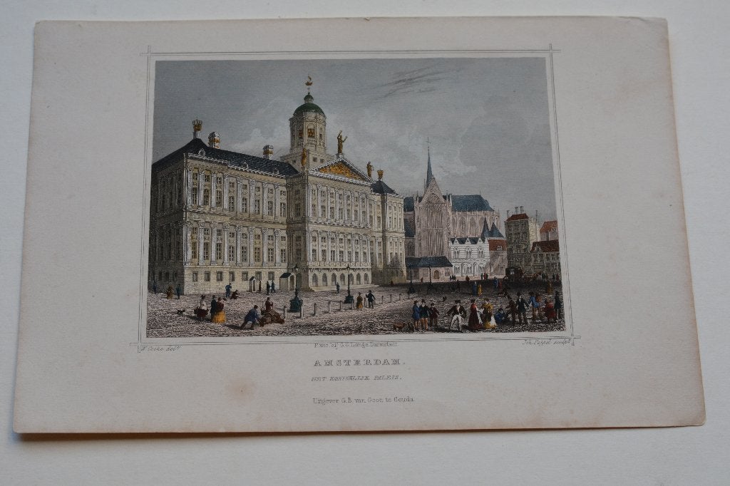 AMSTERDAM PALEIS DAM NIEUWE KERK 1866 Mooie Staalgravure G23, Antiek en Kunst, 1800 - 1899, Verzenden, Stadsgezicht, Gravure