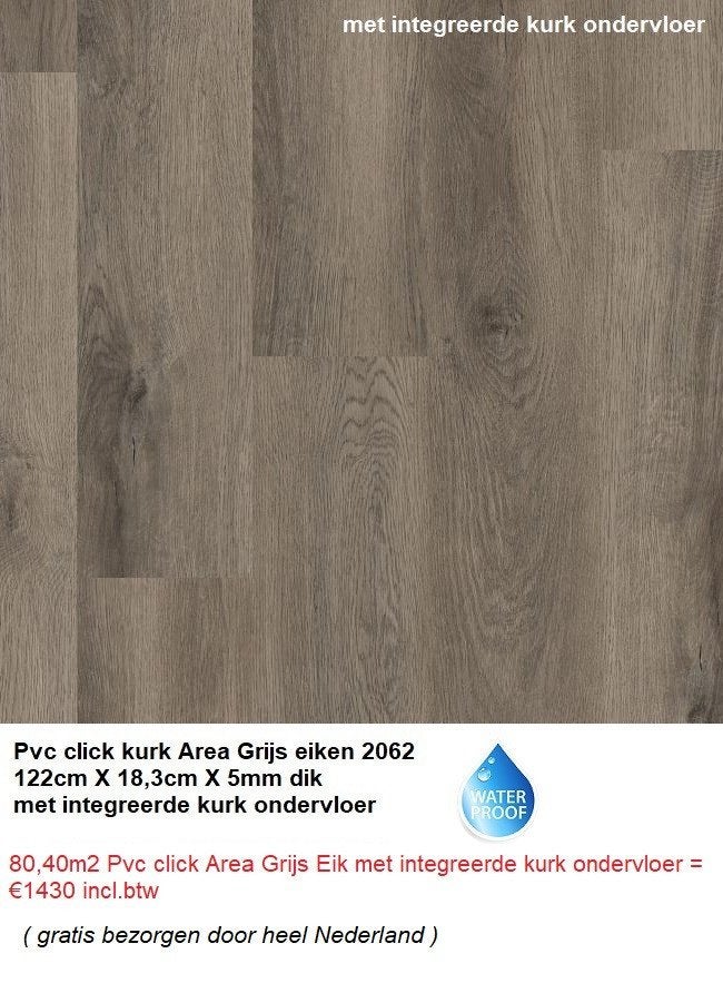 81,4m2 Pvc click Grijs Eik integreerde kurk ondervloer=€1430