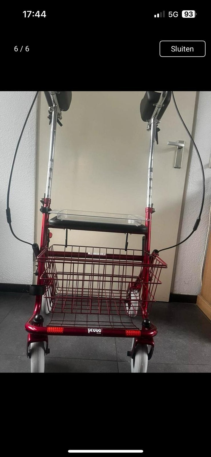 Rollator rood van Provo met armschalen, Diversen, Rollators, Zo goed als nieuw, Ophalen