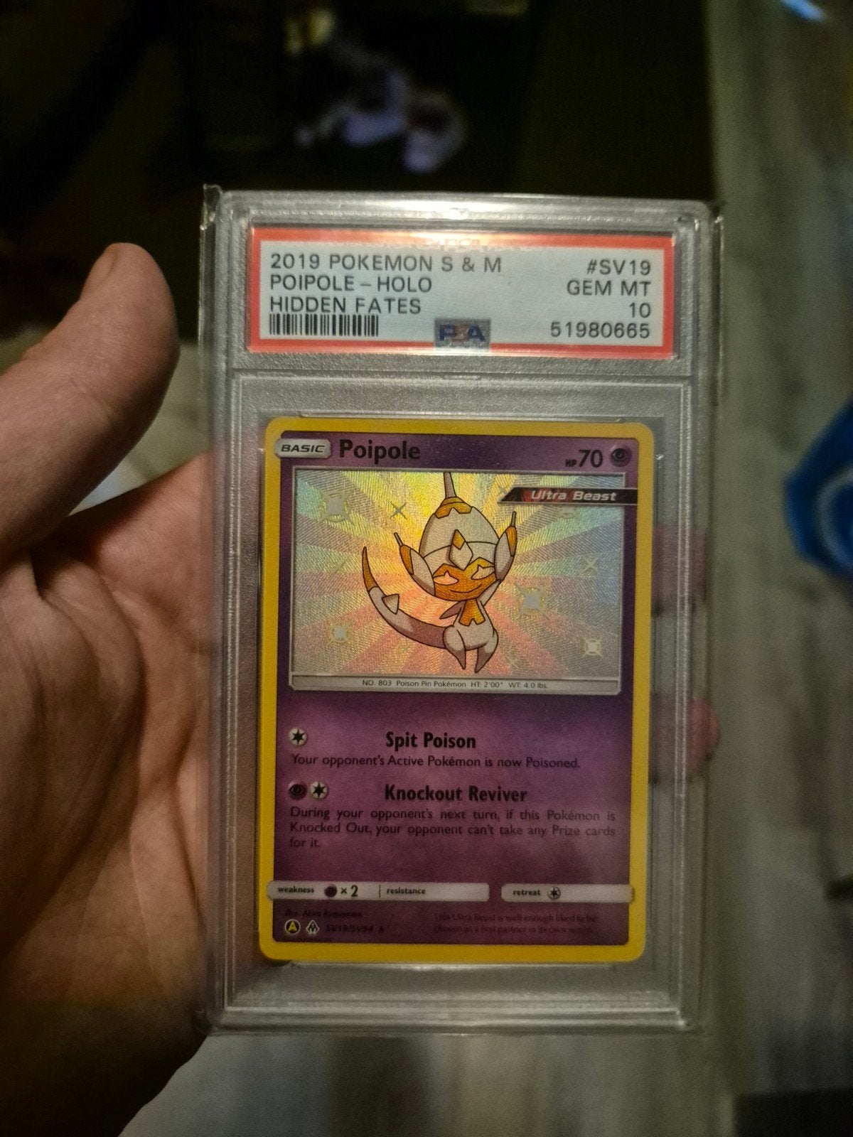 pokemon hidden fates Poipole psa 10, Ophalen of Verzenden, Zo goed als nieuw, Losse kaart