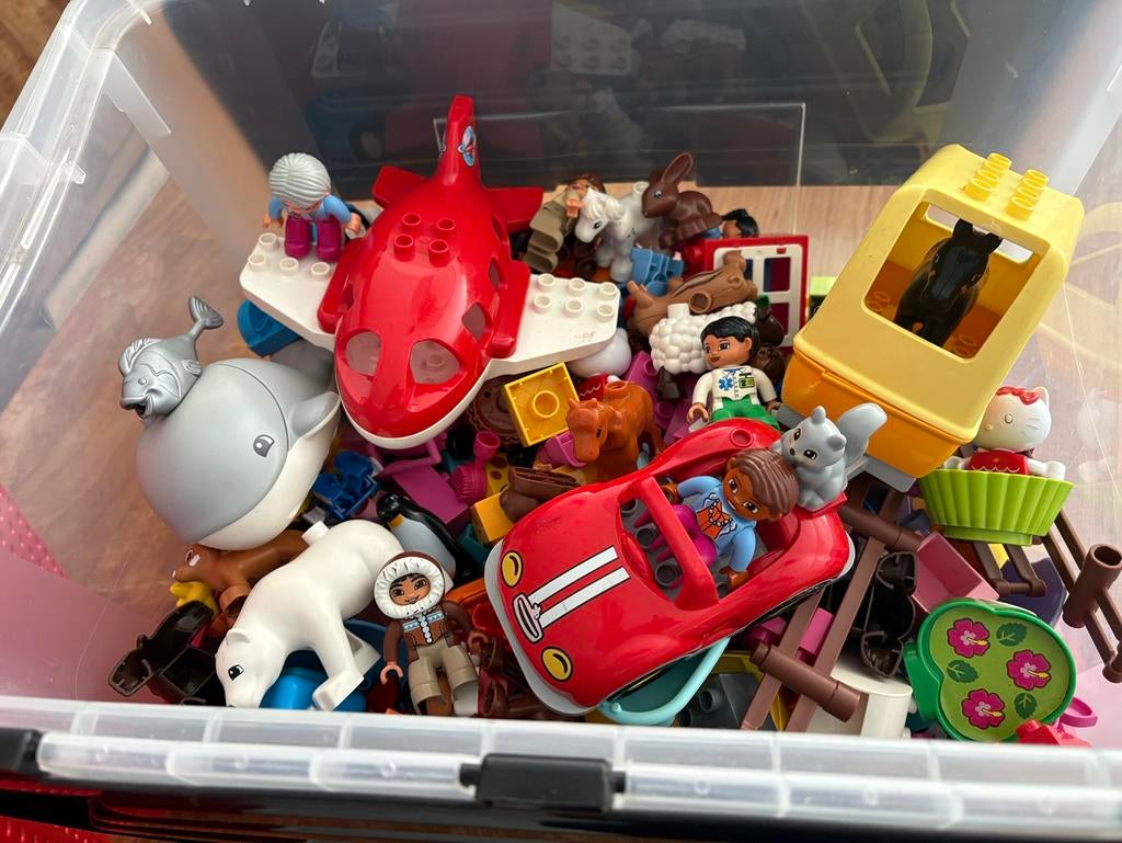 Duplo grote box vol incl rode bouwplaat, Ophalen, Zo goed als nieuw