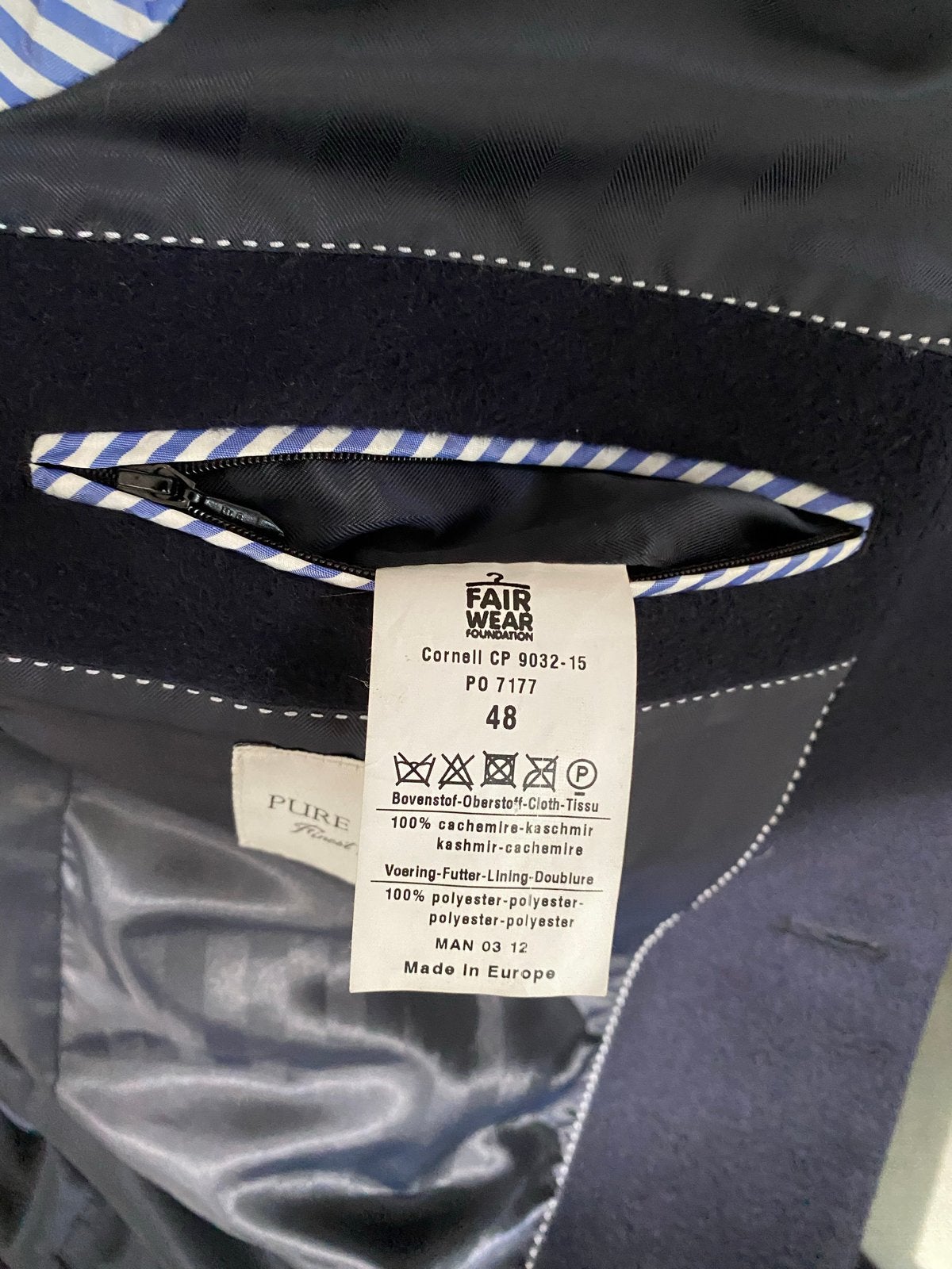 Pure Cashmere Heren Jas - Maat 48 (M) - Donkerblauw, Ophalen of Verzenden, Zo goed als nieuw, Maat 48/50 (M), Blauw