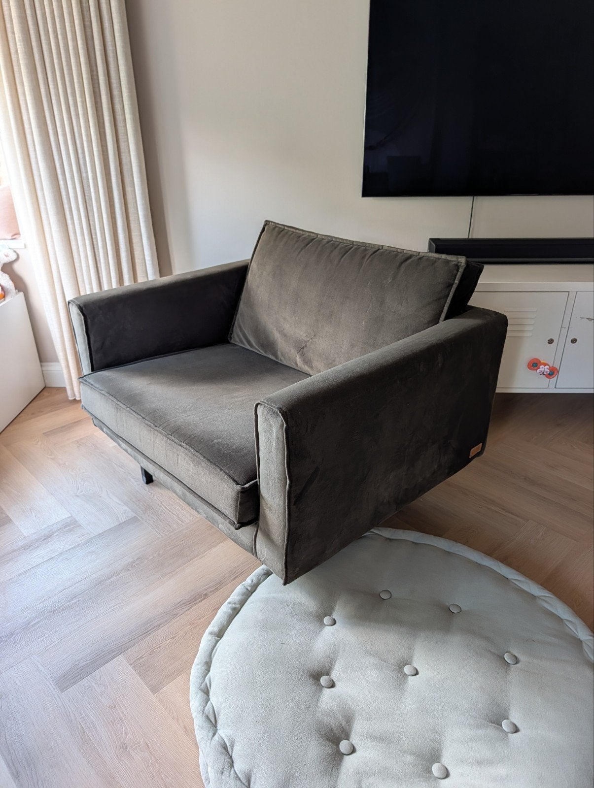 Velvet fauteuil/love seat Sissy Boy - donkergroen, Huis en Inrichting, Fauteuils, Ophalen, 75 tot 100 cm, Zo goed als nieuw, 100 tot 125 cm