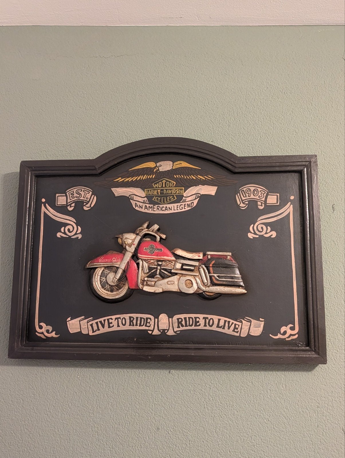 Harley-Davidson wanddecoratie - Live to Ride, Gebruikt, Meerkleurig, Ophalen of Verzenden, Vintage
