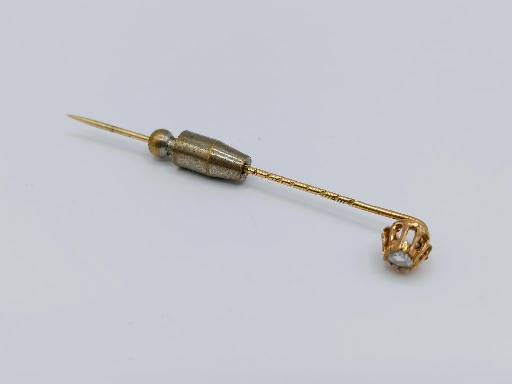 Gouden dasspeld of reversspeld met roosdiamant, Sieraden, Tassen en Uiterlijk, Antieke sieraden, Verzenden, Goud, Overige typen