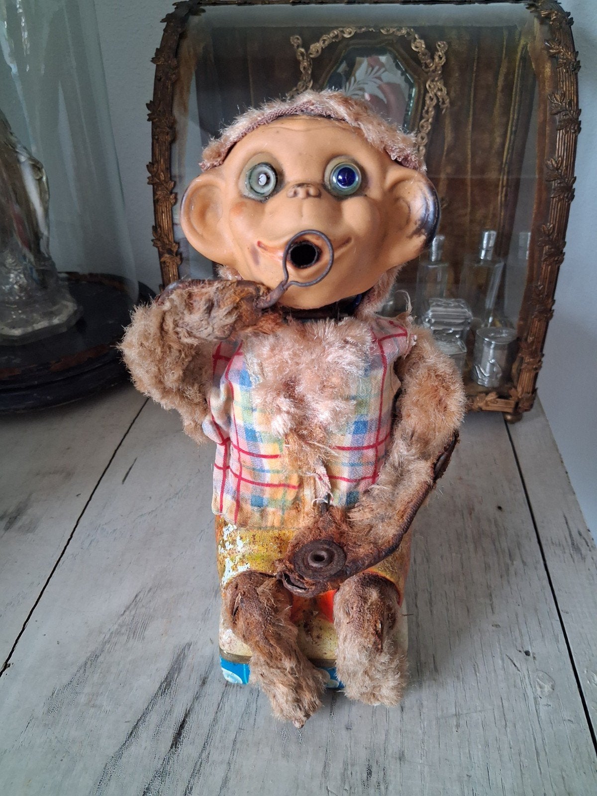 ANTIEK OUD   .......  BLIKKEN  ...  SHABBY AAP., Antiek en Kunst, Ophalen of Verzenden