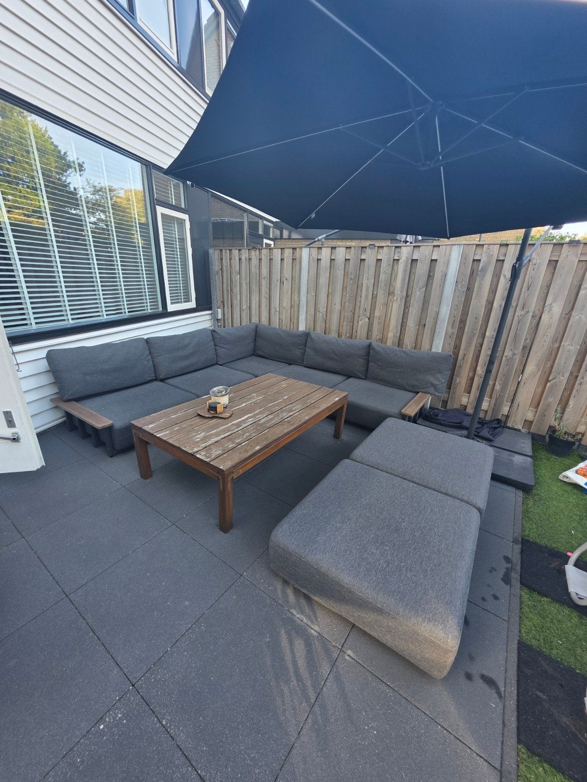 Life loungeset 3x3m met 2 poefs en reservehoes, Ophalen, Overige materialen, Gebruikt, Bank