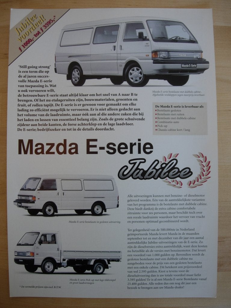 Mazda E2200 E2000 Technische Specificatie Brochure 1996, Mazda, Ophalen of Verzenden, Zo goed als nieuw, Mazda