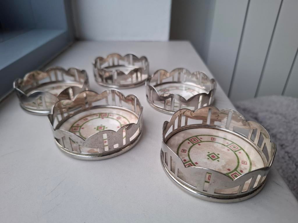 5 antieke porseleinen onderzetters Art-Deco periode, Antiek en Kunst, Ophalen of Verzenden