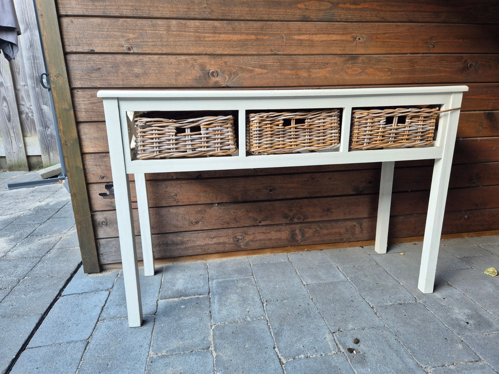 Witte kast met 3 rieten manden (120x40x80cm), Ophalen, 25 tot 50 cm, Rechthoekig