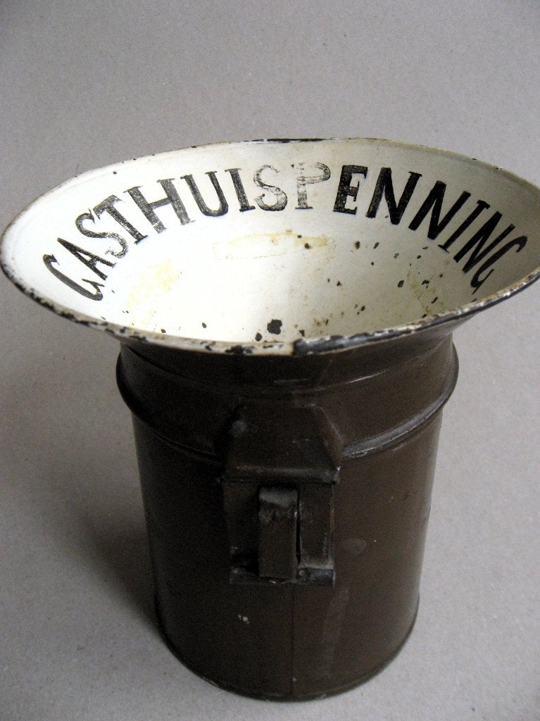 Gasthuispenning, medisch antiek, collectebus ca 1920, Ophalen of Verzenden, Overige materialen, Nederland