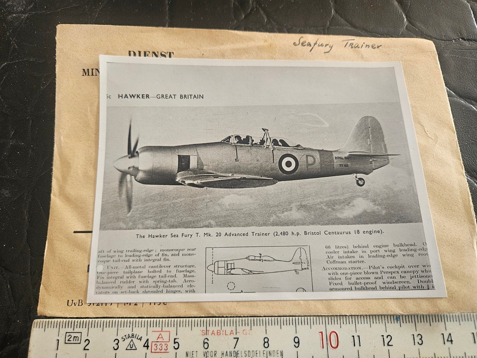 Vintage foto Hawker Sea Fury T. Mk 20 Advanced Trainer, Ophalen of Verzenden, Gebruikt