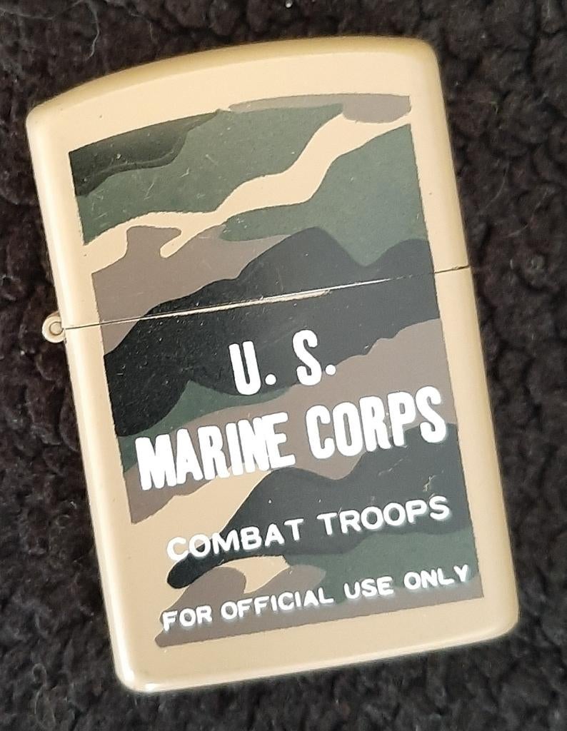 Retro : Metalen zippo gas aansteker U.S. Marine Corps, Verzamelen, Ophalen, Gebruikt, Aansteker