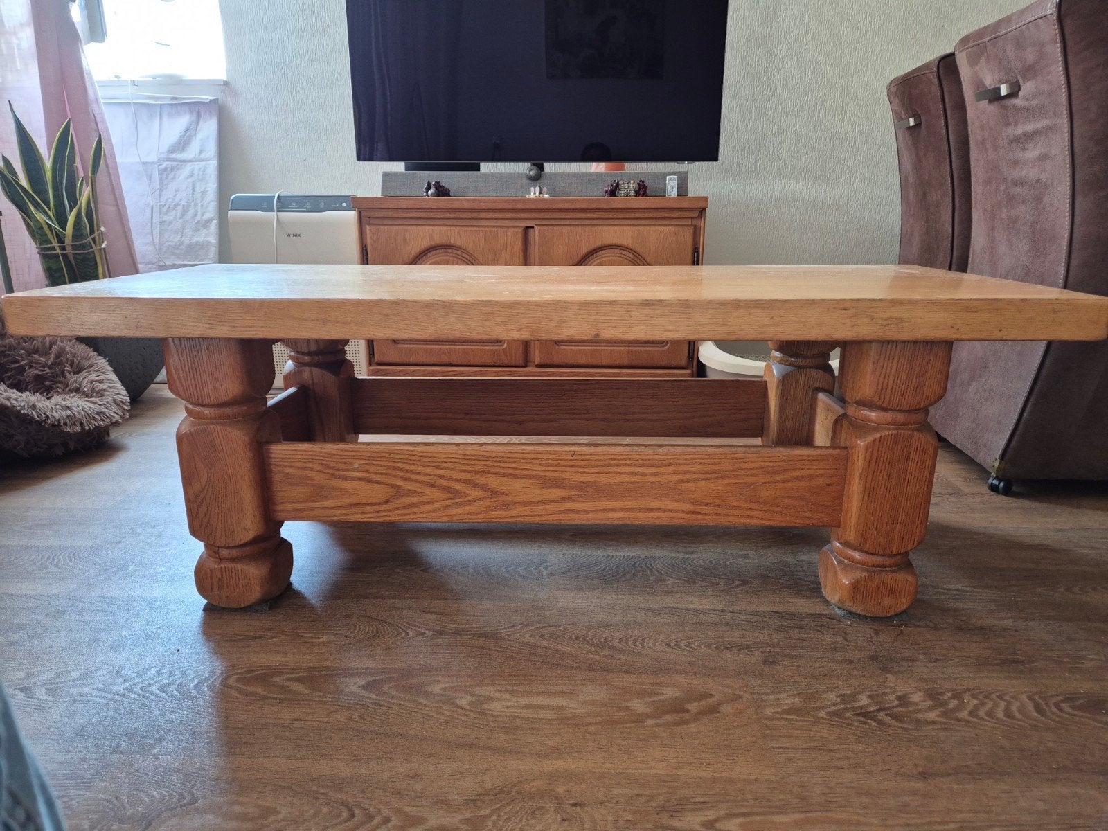 Massief eiken salontafel, Ophalen, Gebruikt, 100 tot 150 cm, Eikenhout