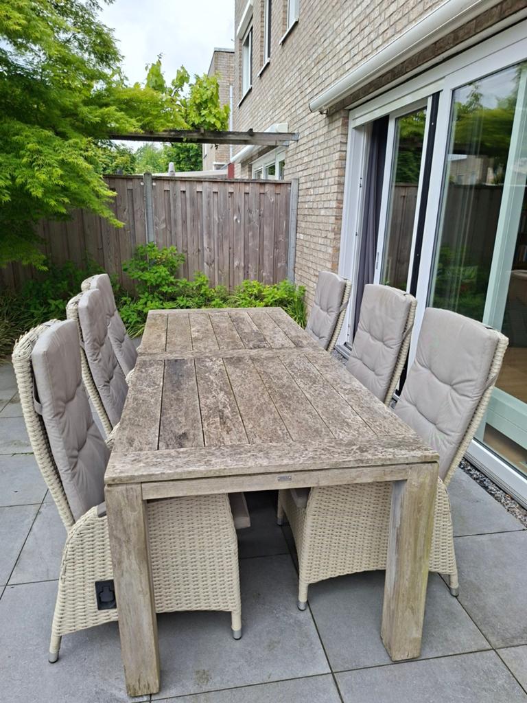 Tuintafel met zes verstelbare stoelen, Tuin en Terras, Ophalen, Gebruikt, Rechthoekig