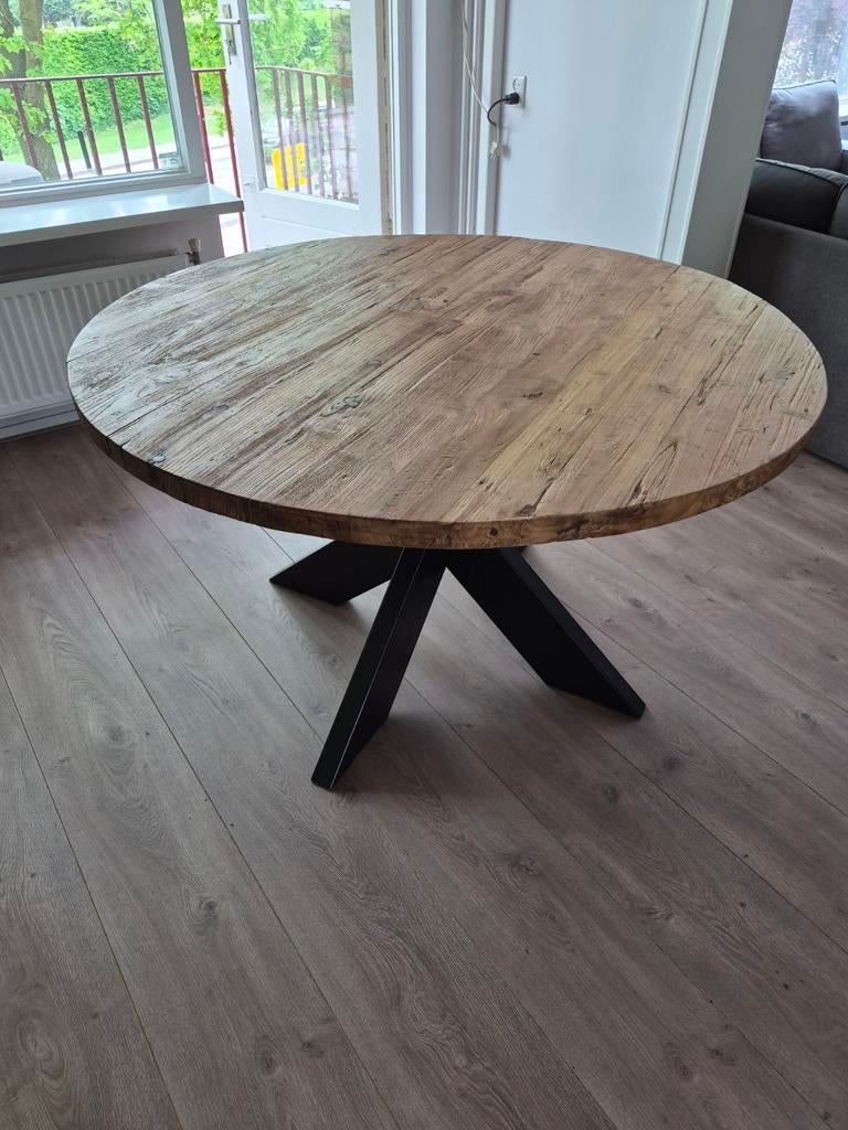 Teak Houten Ronde Tafel - Diameter 128cm, Hoogte 76cm, Huis en Inrichting, Gebruikt, Ophalen of Verzenden, Vier personen, 100 tot 150 cm