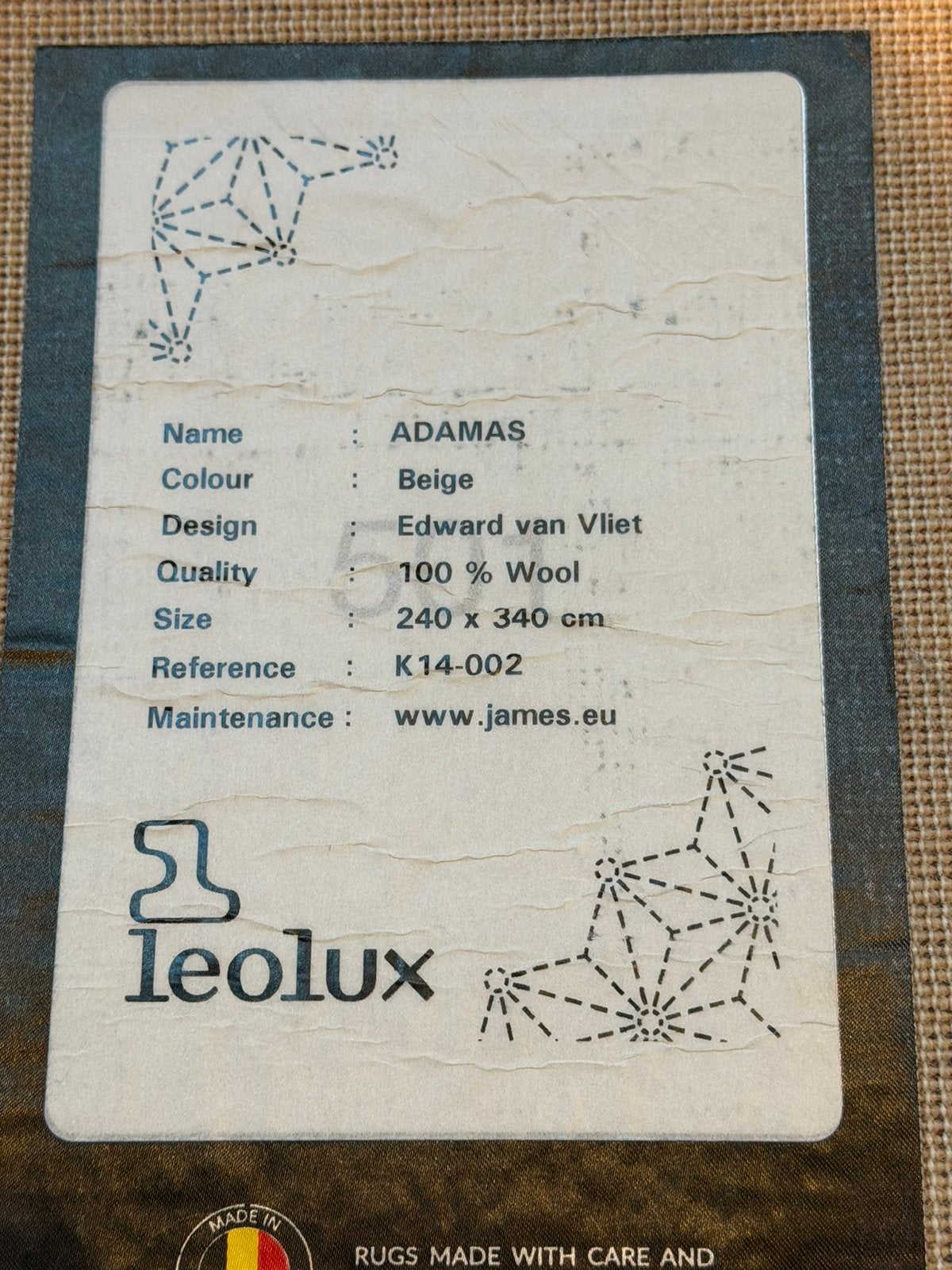 Leolux Adamas tapijt NEW 100% wol, Ophalen, Beige, 200 cm of meer, Rechthoekig