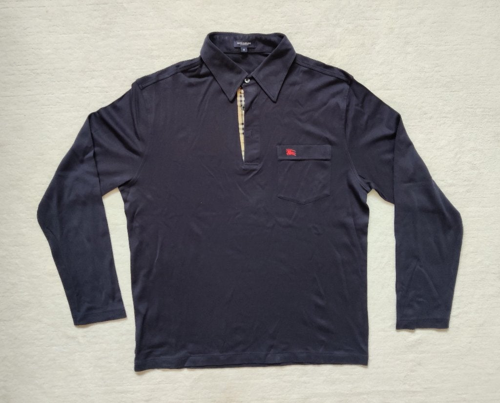 Burberry poloshirt longsleeve zwart met knoopsluiting maat M, Kleding | Heren, Polo's, Maat 48/50 (M), Zwart, Ophalen of Verzenden