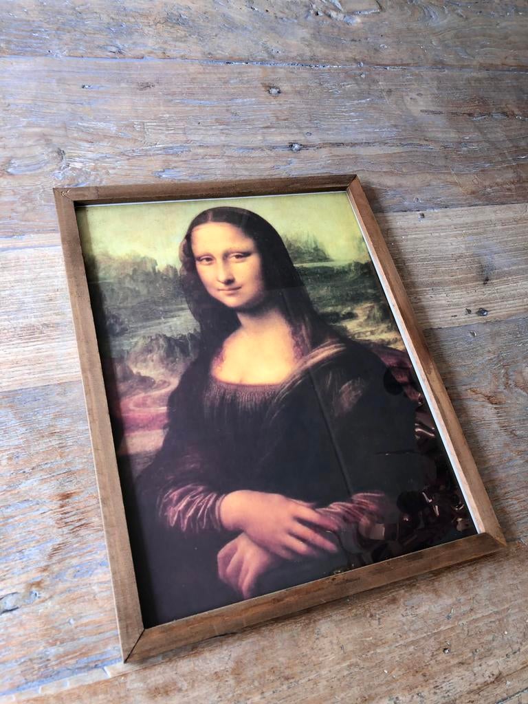 Vintage Mona Lisa in houten lijst, Ophalen, Zo goed als nieuw, Wandbord of Wandpaneel, Ingelijst
