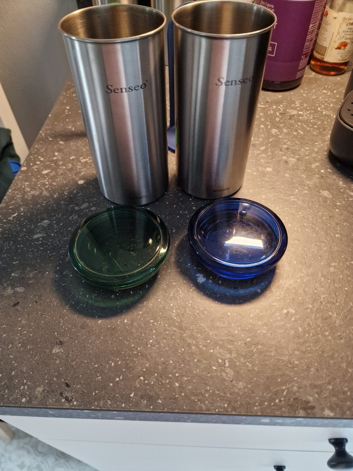 Brabantia Senseo bussen - 2 stuks groen en blauw roestvrij, Huis en Inrichting, Keuken | Keukenbenodigdheden, Gebruikt, Voorraadpot