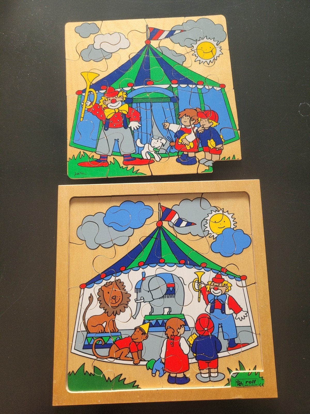 Rolf 2 Houten puzzels circus, Ophalen, Gebruikt, 10 tot 50 stukjes, Van hout