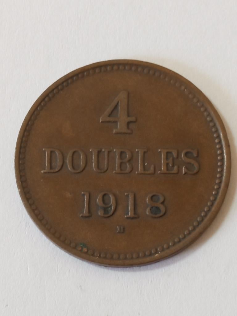 Guernsey 4 doubles 1918., Ophalen of Verzenden, Overige landen, Losse munt