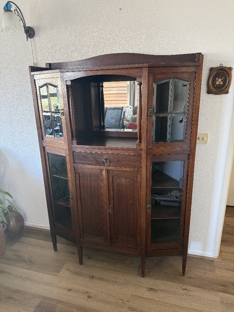 Antieke houten vitrinekast, Ophalen, Gebruikt, Met lade(s), Antiek, Klassiek