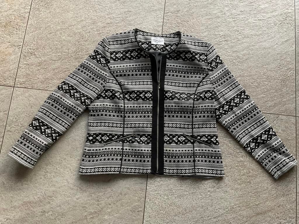 Heel mooi zwart wit jasje sensia maat 48 okselbreedte 57, Ophalen of Verzenden, Zo goed als nieuw, Maat 46/48 (XL) of groter, Zwart