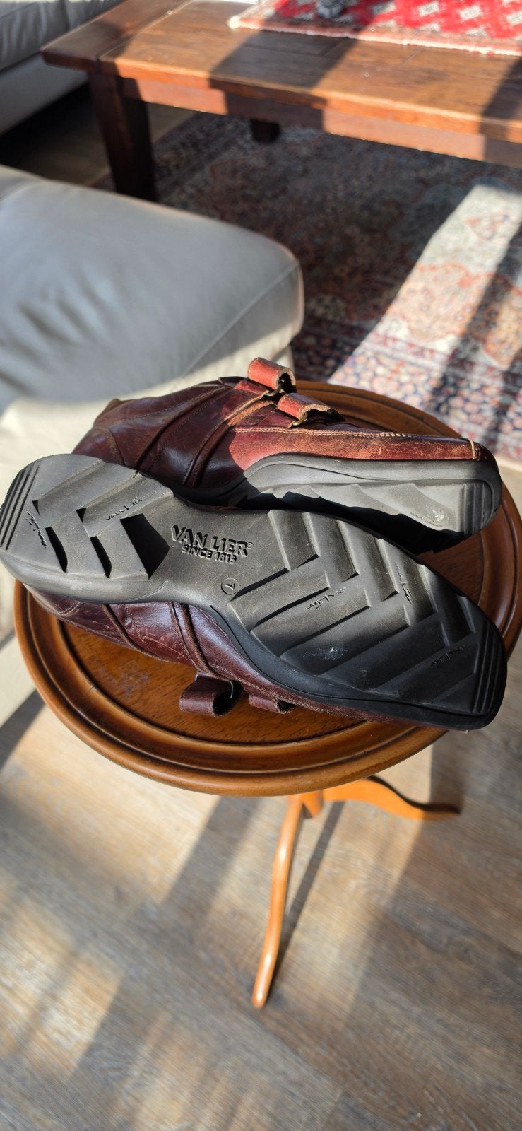 Van Lier bruine leren schoenen met klittenband, maat 42, Ophalen, Bruin, Van Lier, Overige typen