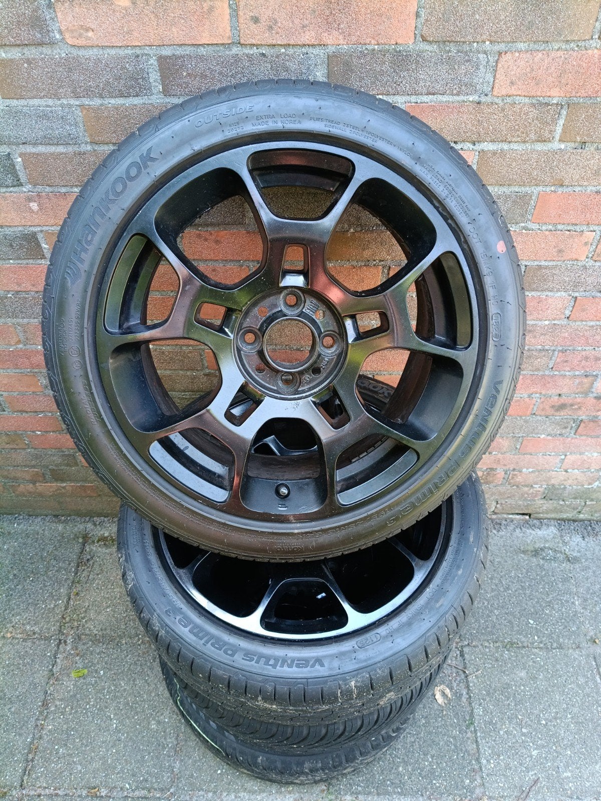 Fiat 500 sportvelgen met Hankook en Vredestein banden, Gebruikt, 16 inch, Banden en Velgen, Ophalen of Verzenden