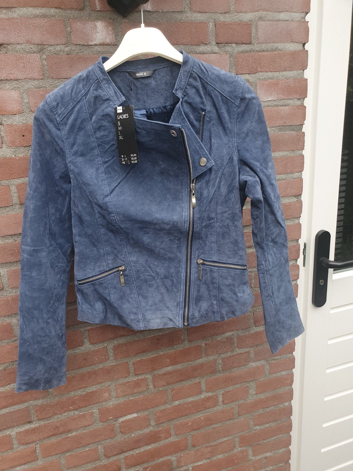 Te koop nieuw blauw leren jasje maat S, Ophalen of Verzenden, Nieuw, Maat 38/40 (M), Blauw