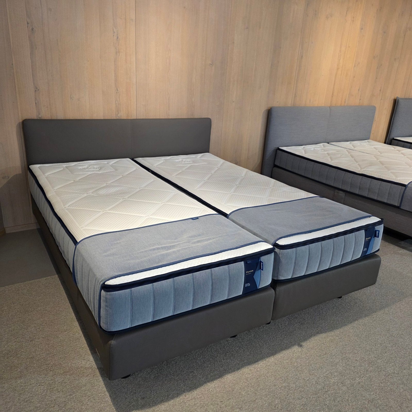 Showroom Boxspring Auping 180x210 + Elysium Matrassen, 210 cm, Tweepersoons, Ophalen of Verzenden, Zo goed als nieuw