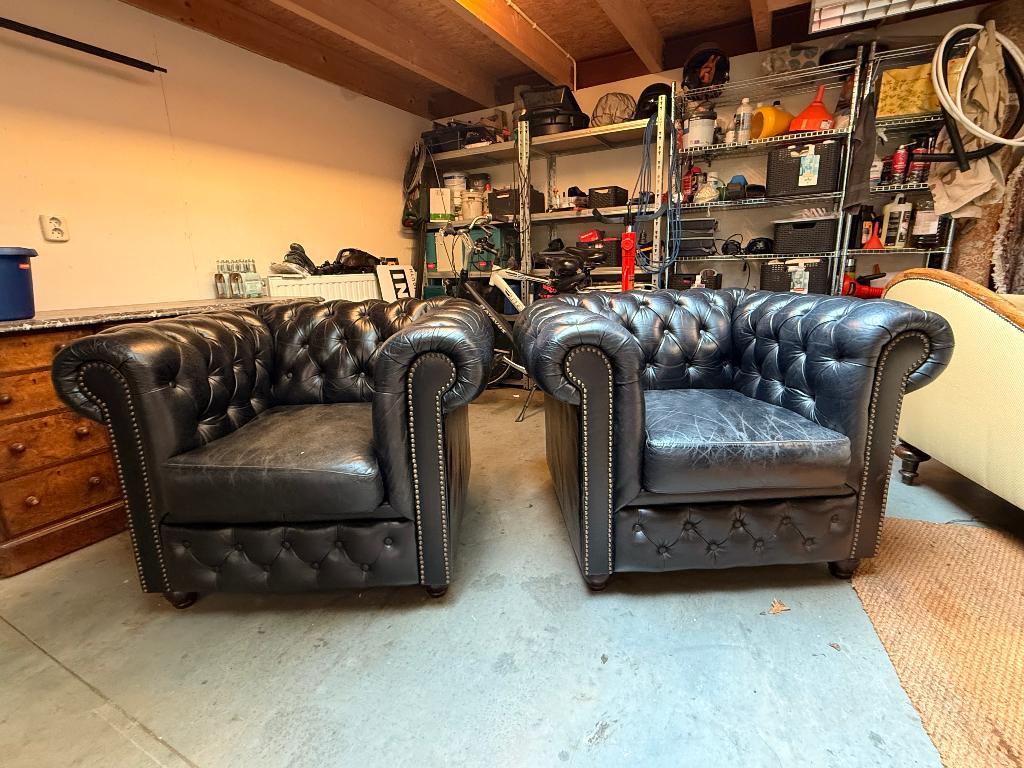 2 chesterfield fauteuils, Ophalen, Gebruikt, Klassiek, 50 tot 75 cm