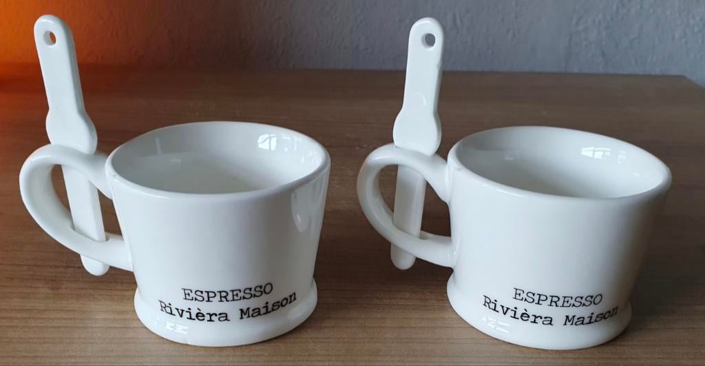 2x Riviera Maison Espresso kopjes, Ophalen of Verzenden, Zo goed als nieuw, Porselein