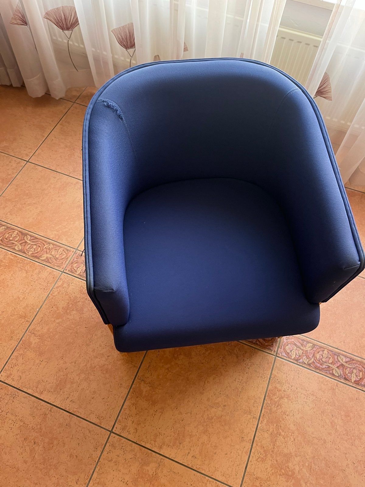 Set van 3 stoelen: 2x blauw stof, 1x rood leer, Gebruikt, Overige kleuren, Drie, Ophalen of Verzenden