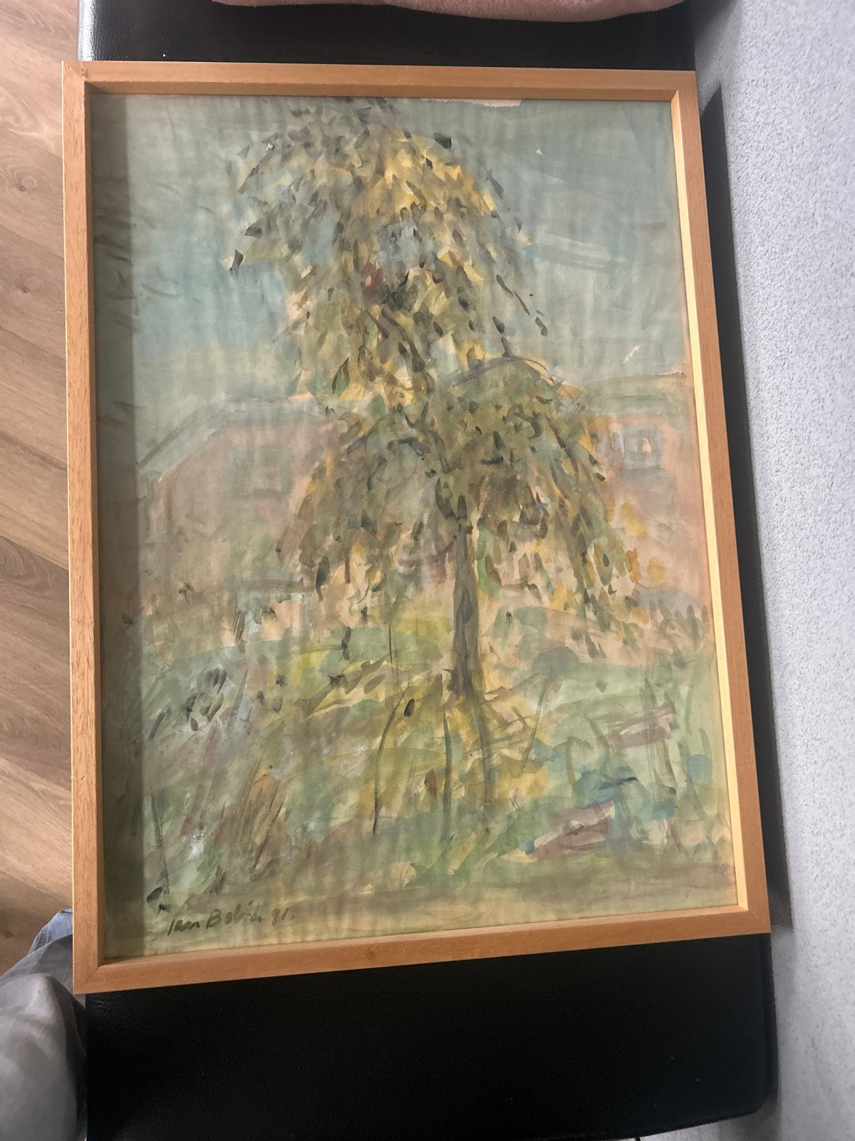 Schilderij Jan Bollekamp '91 - Landschap met boom, Doek, Impressionistisch, Ophalen of Verzenden, Gesigneerd