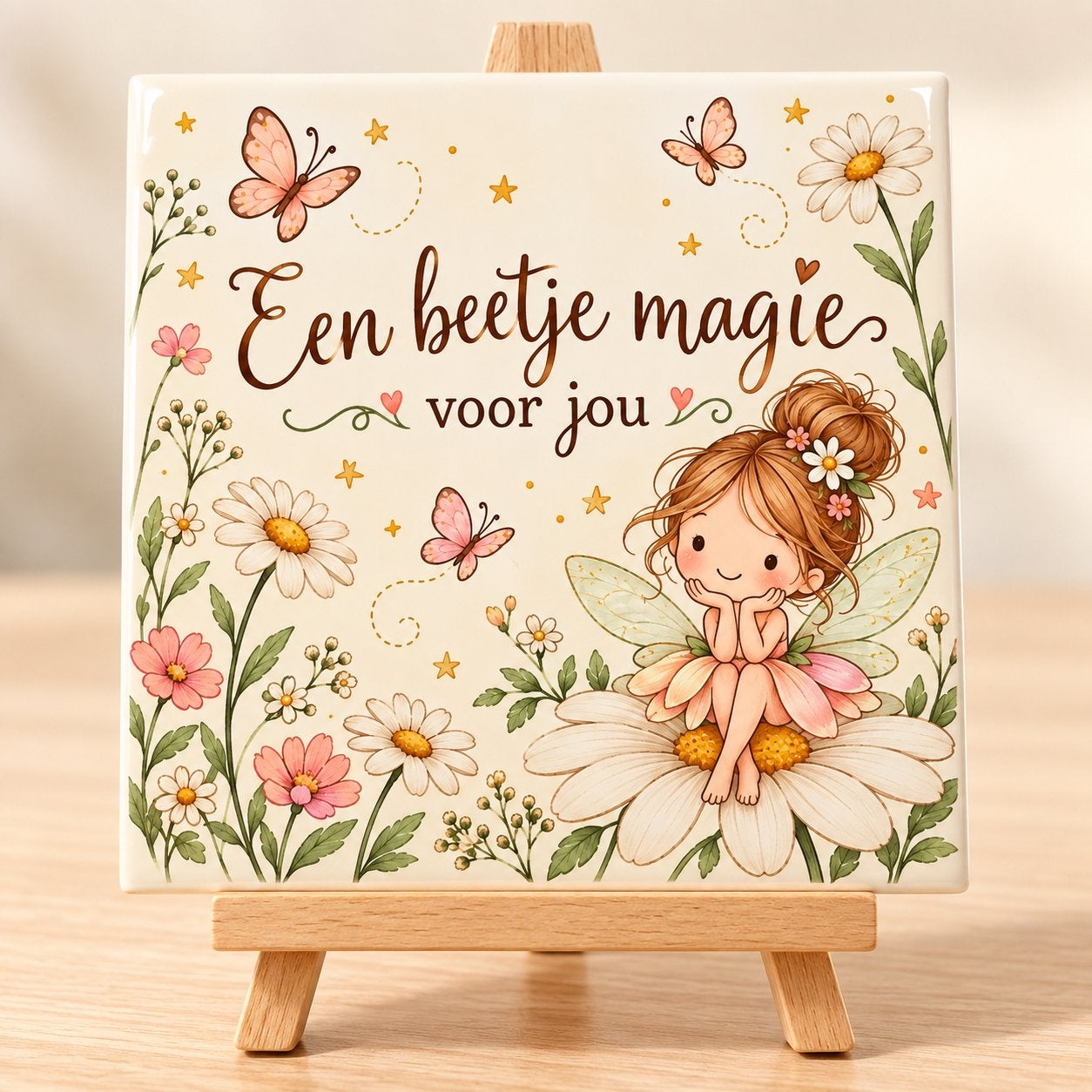 Betoverende Tegeltjes met Feeën en Bloemen, Inclusief standaard, Verzenden, Nieuw, 11 cm