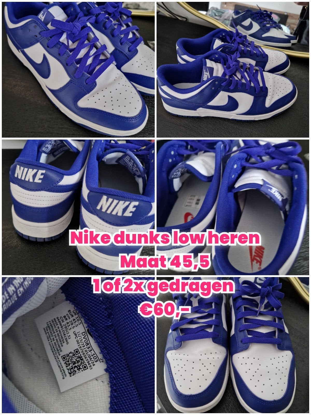 Nike Dunks Low Heren - Maat 45,5, Blauw, Nike, Ophalen of Verzenden, Sneakers of Gympen