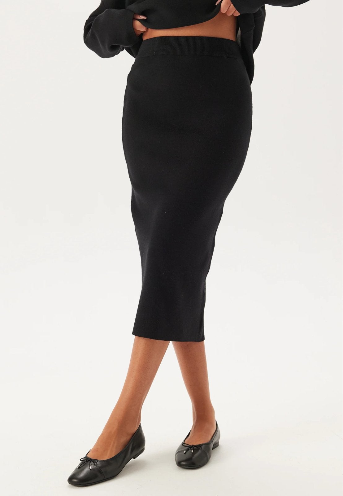 OBJECT - Zwarte gebreide midi rok van | maat XL, Kleding | Dames, Zwart, Maat 46/48 (XL) of groter, Ophalen of Verzenden, Gedragen
