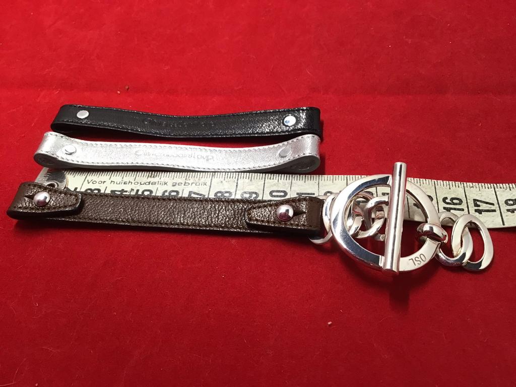 Zilveren armband,Olivier de saint Loupe armband zilver leer,, Ophalen, Nieuw, Zilver