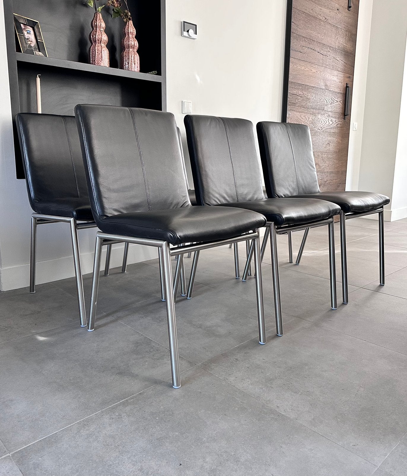 4/6 zwart lederen Henders & Hazel Dafur stoelen rvs frame, Ophalen, Dafur, Zwart, ---