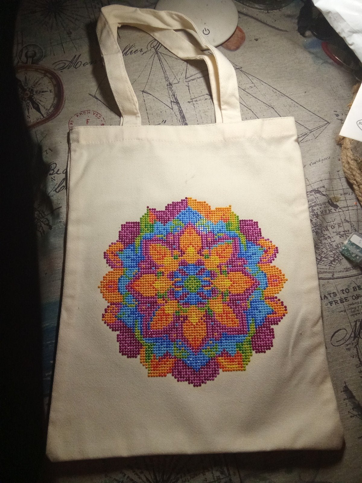 Zelfgemaakte Diamond Painting Tas met Kleurrijk Mandala, Ophalen of Verzenden, Nieuw, Overige kleuren, Shopper