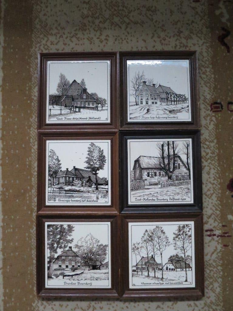 6 mooie boerderij tegels 19/19 cm ingelijst, Ophalen of Verzenden