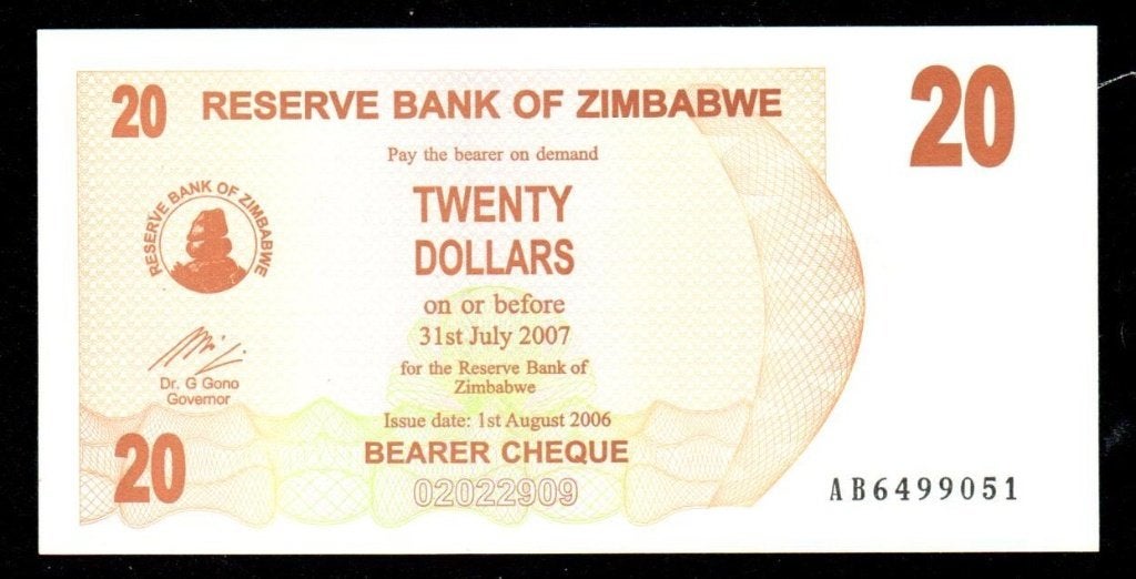 Bankbiljet - Zimbabwe 20 Dollars 2006 - UNC., Ophalen of Verzenden, Zimbabwe, Los biljet